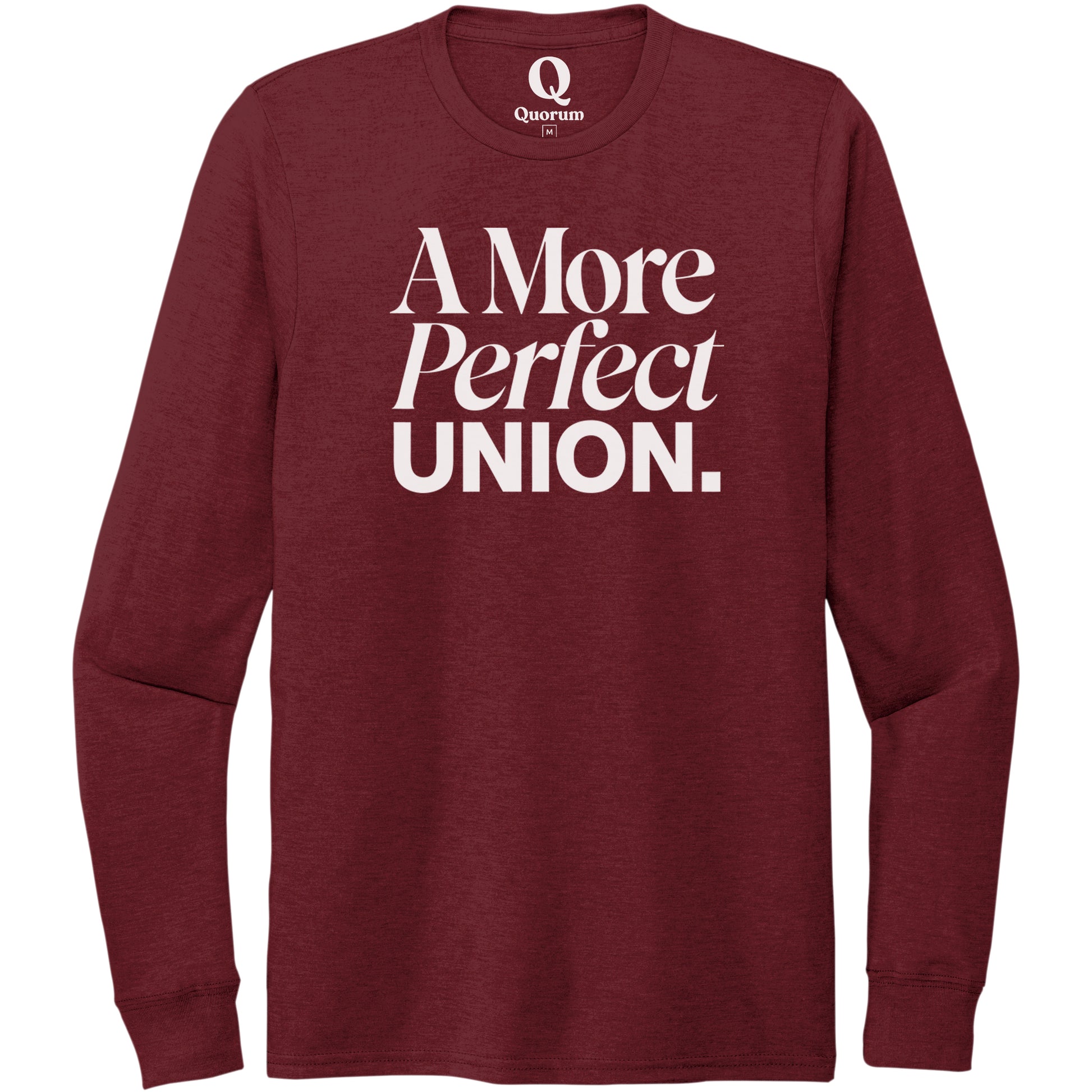 "A More Perfect Union." Quorum Unisex Tri-Blend Long Sleeve editorial print in Vino Red