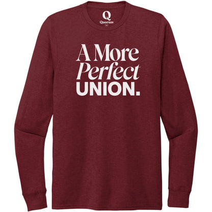 "A More Perfect Union." Quorum Unisex Tri-Blend Long Sleeve editorial print in Vino Red