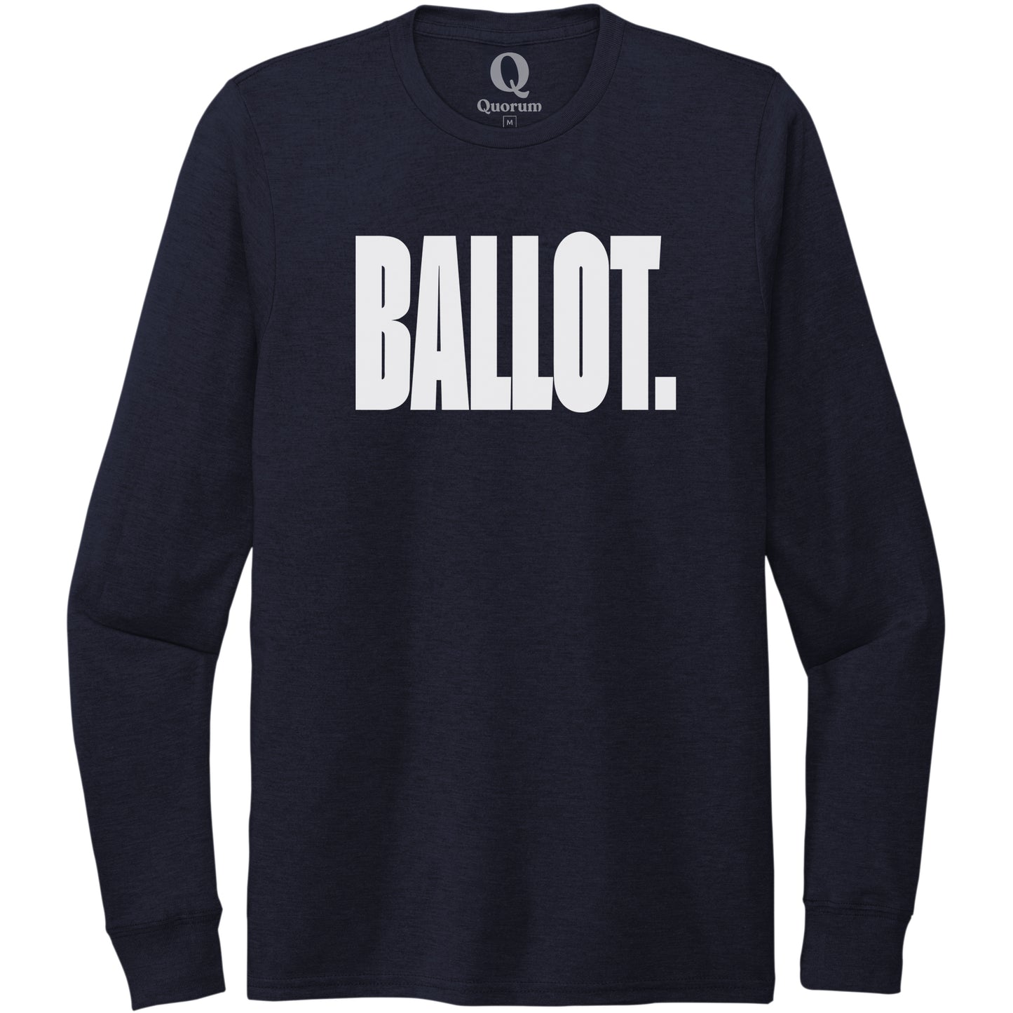 "Ballot." Quorum Unisex Tri-Blend Long Sleeve editorial print in Night Sky Navy