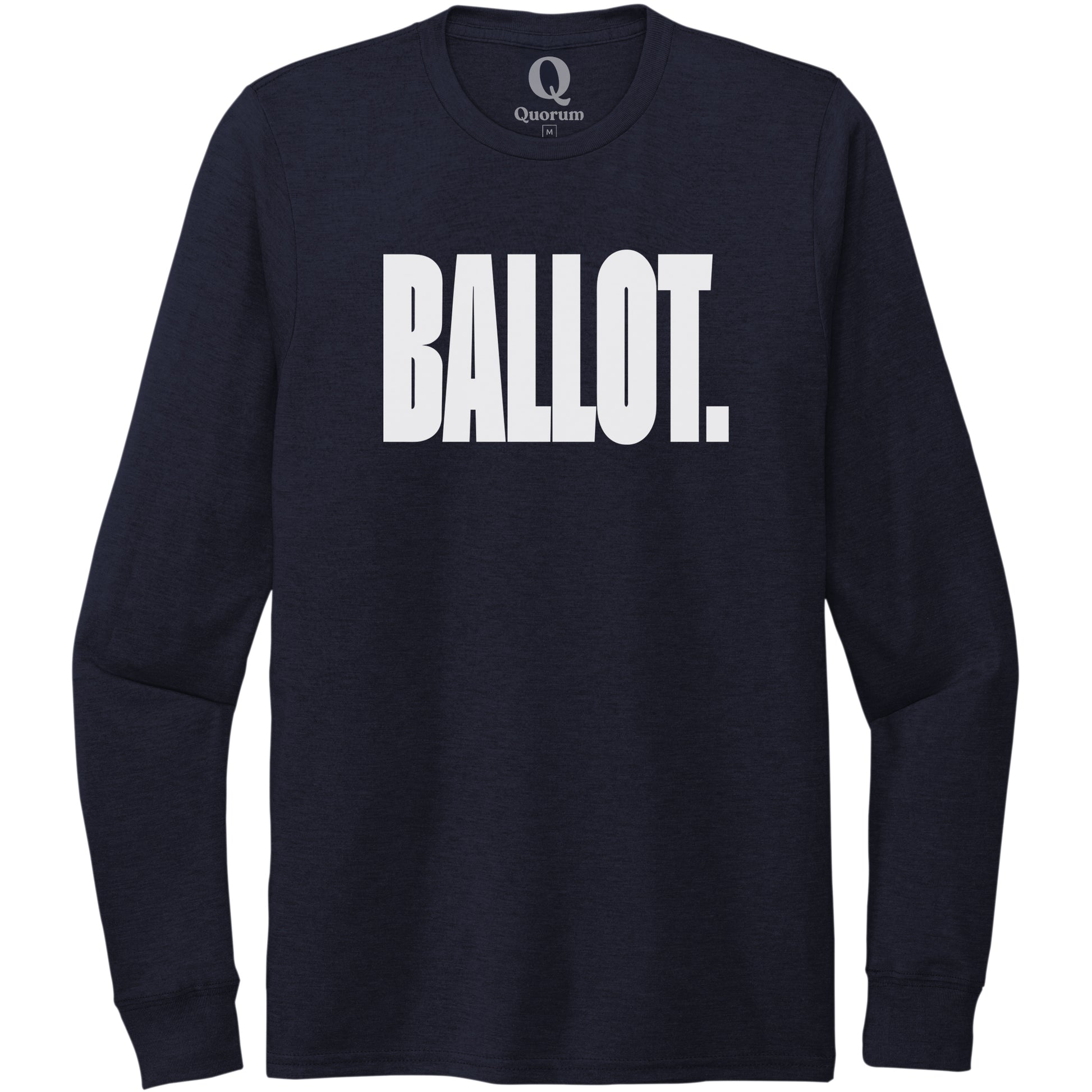 "Ballot." Quorum Unisex Tri-Blend Long Sleeve editorial print in Night Sky Navy