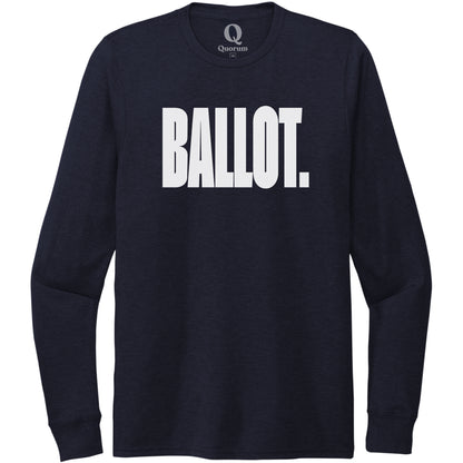"Ballot." Quorum Unisex Tri-Blend Long Sleeve editorial print in Night Sky Navy