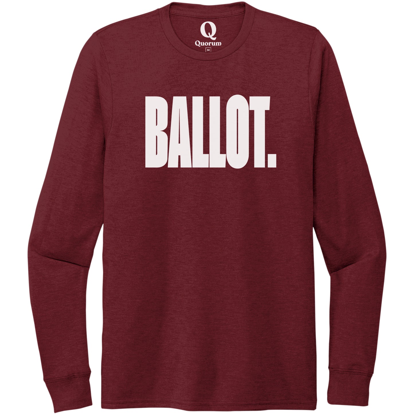 "Ballot." Quorum Unisex Tri-Blend Long Sleeve editorial print in Vino Red
