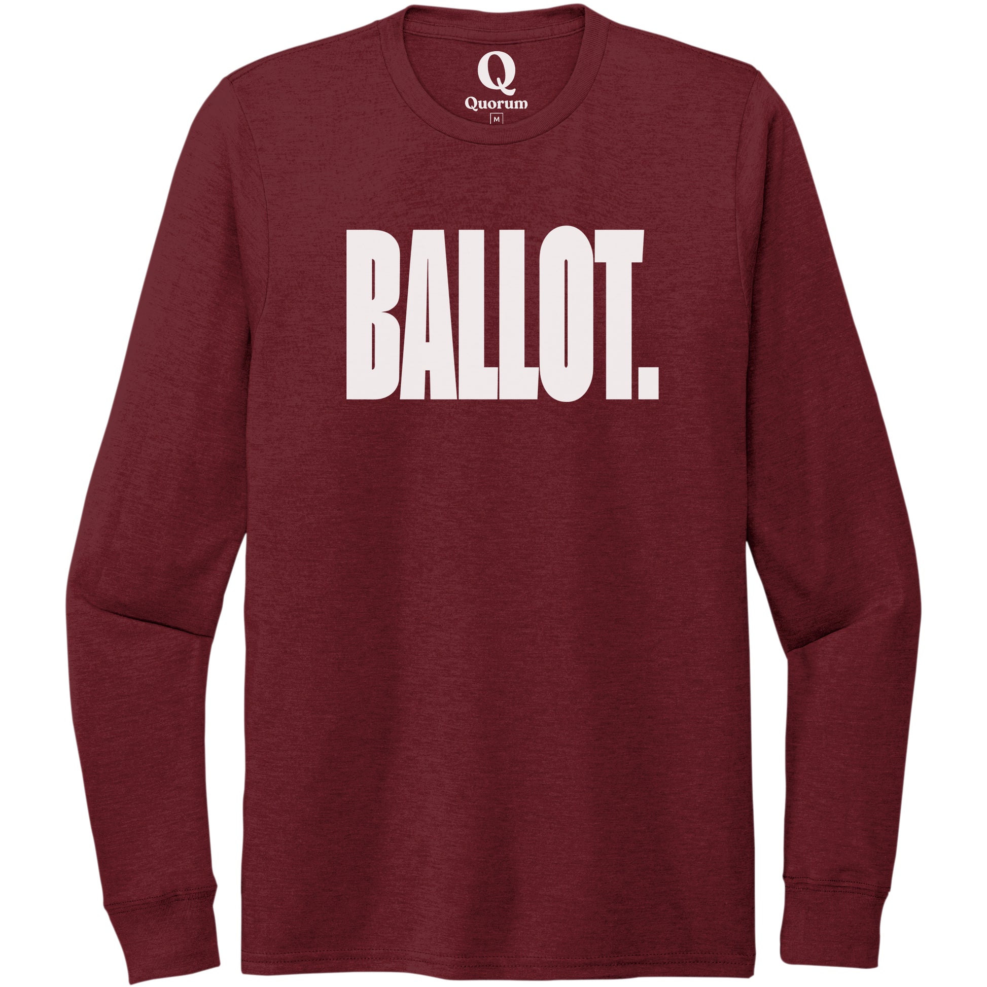 "Ballot." Quorum Unisex Tri-Blend Long Sleeve editorial print in Vino Red