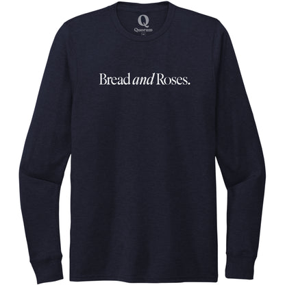 "Bread and Roses." Quorum Unisex Tri-Blend Long Sleeve editorial print in Night Sky Navy