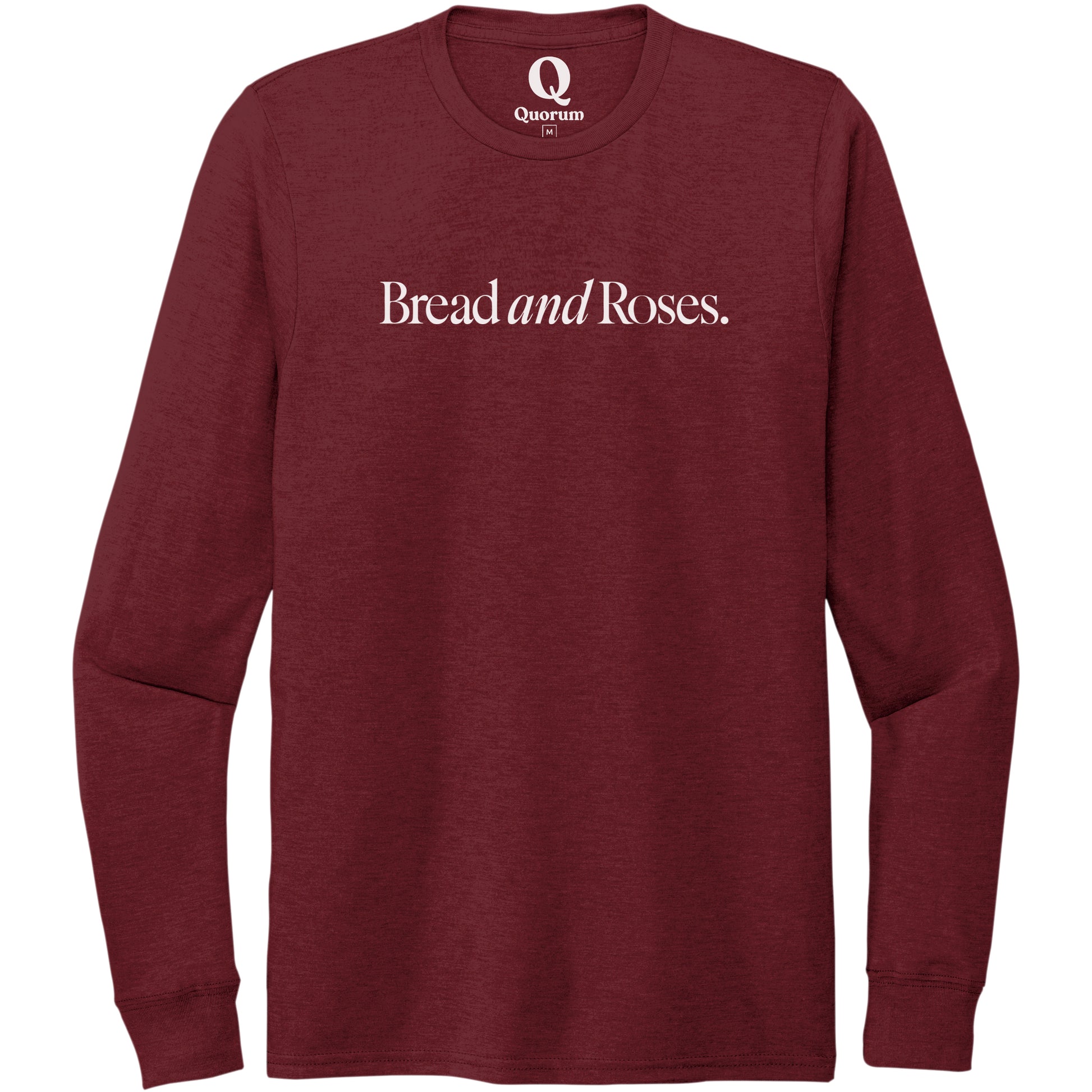 "Bread and Roses." Quorum Unisex Tri-Blend Long Sleeve editorial print in Vino Red