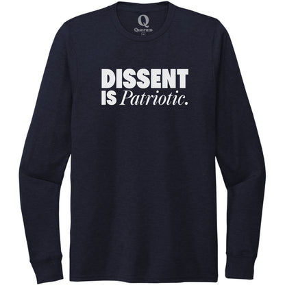 "Dissent is Patriotic." Quorum Unisex Tri-Blend Long Sleeve editorial print in Night Sky Navy