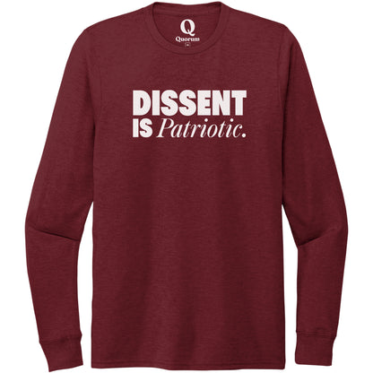 "Dissent is Patriotic." Quorum Unisex Tri-Blend Long Sleeve editorial print in Vino Red