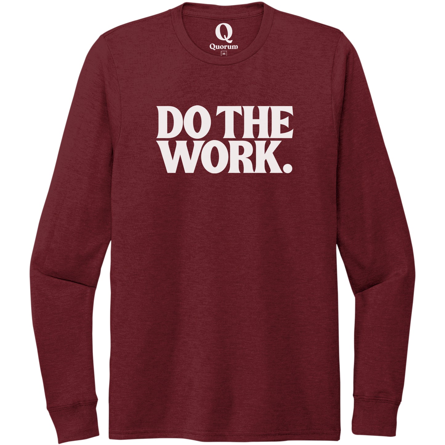 "Do the Work." Quorum Unisex Tri-Blend Long Sleeve editorial print in Vino Red