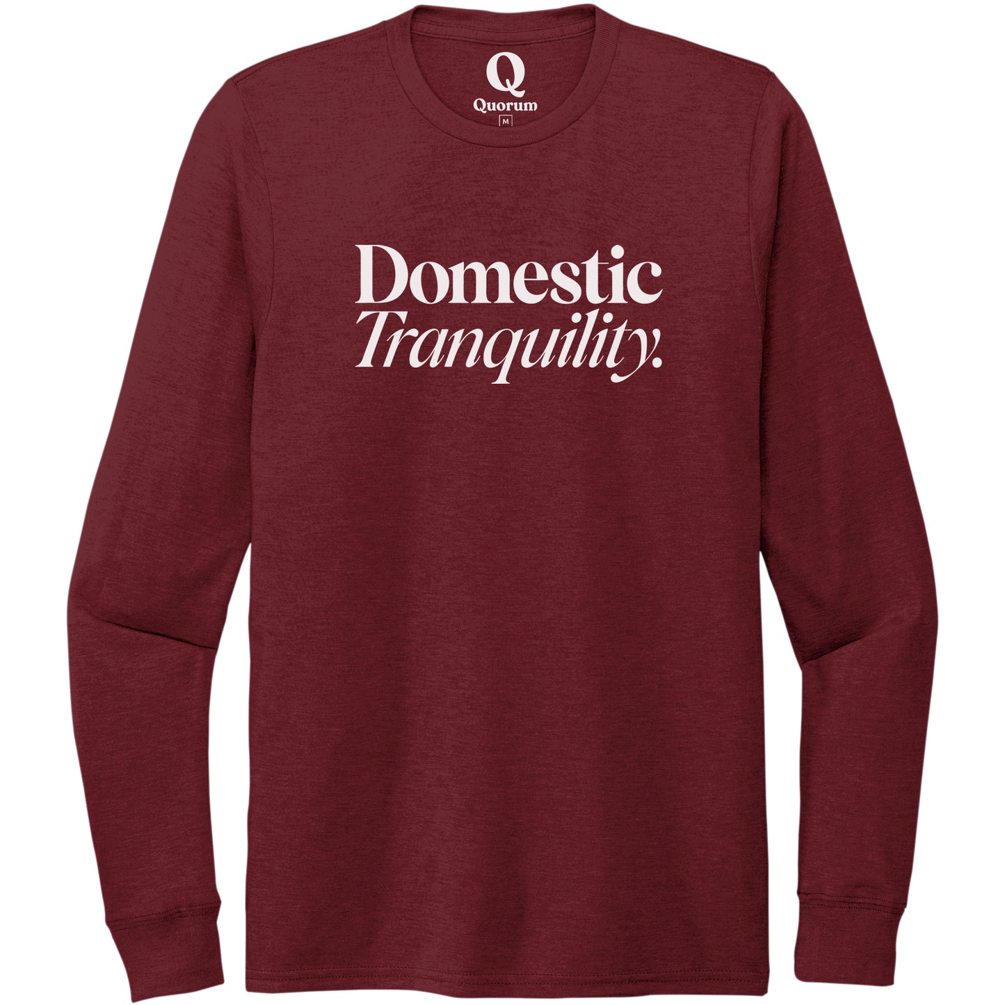 "Domestic Tranquility." Quorum Unisex Tri-Blend Long Sleeve editorial print in Vino Red