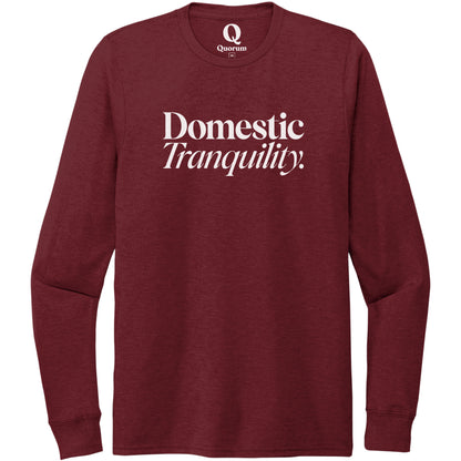"Domestic Tranquility." Quorum Unisex Tri-Blend Long Sleeve editorial print in Vino Red
