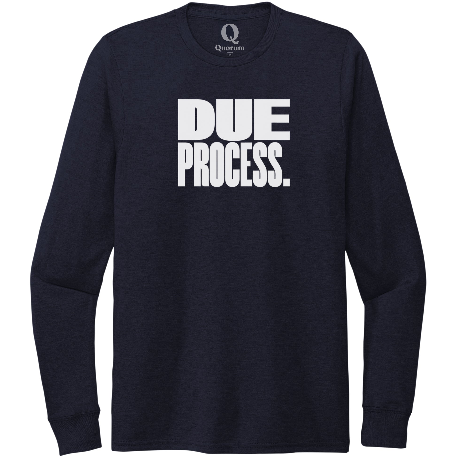 "Due Process." Quorum Unisex Tri-Blend Long Sleeve editorial print in Night Sky Navy