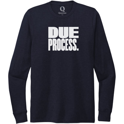 "Due Process." Quorum Unisex Tri-Blend Long Sleeve editorial print in Night Sky Navy