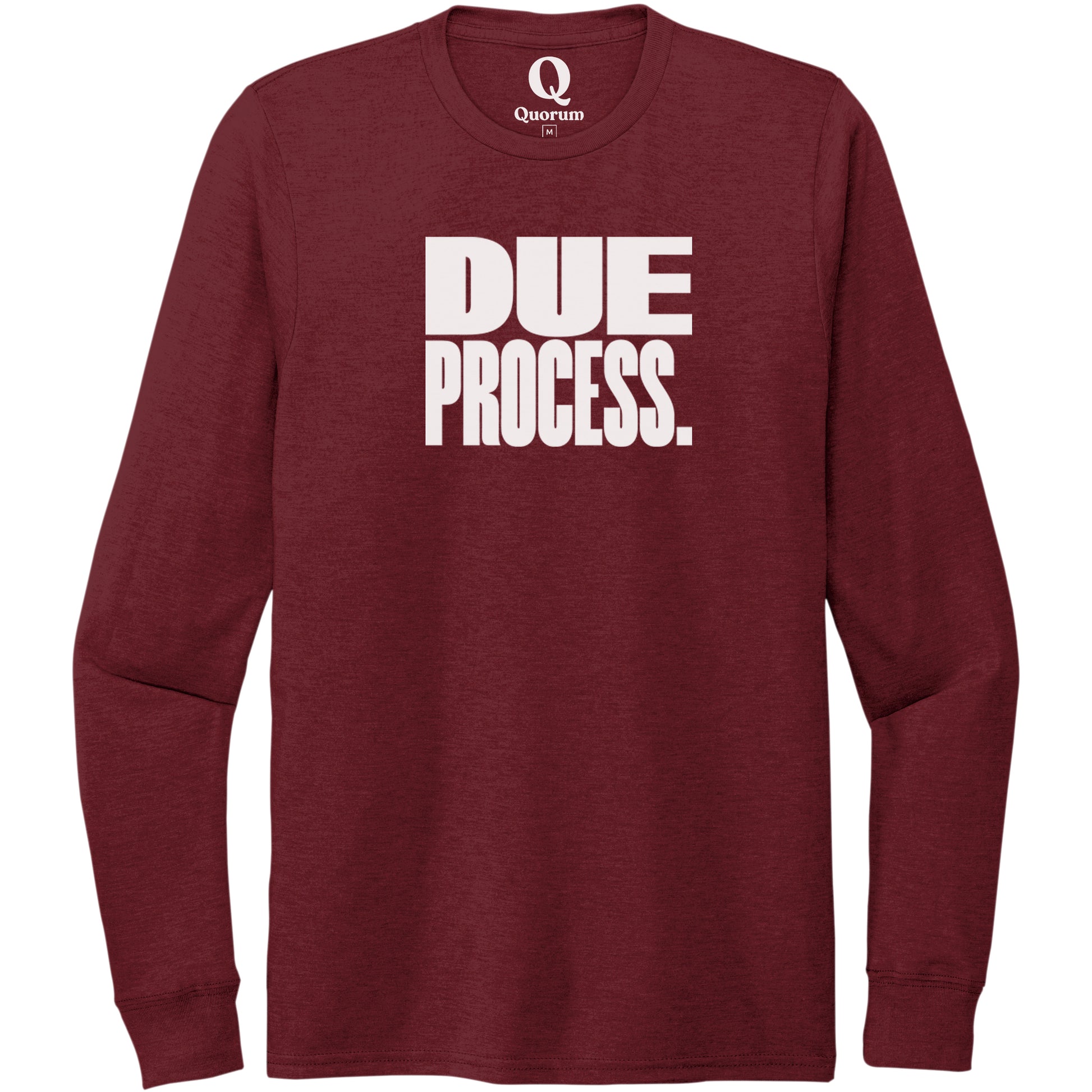 "Due Process." Quorum Unisex Tri-Blend Long Sleeve editorial print in Vino Red