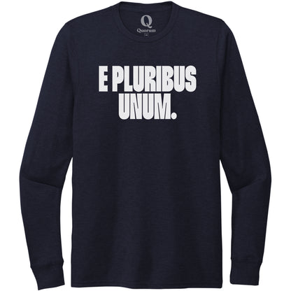 "E Pluribus Unum." Quorum Unisex Tri-Blend Long Sleeve editorial print in Night Sky Navy