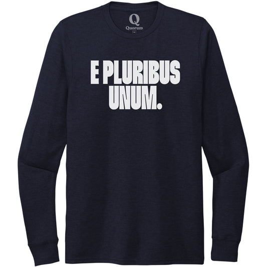 "E Pluribus Unum." Quorum Unisex Tri-Blend Long Sleeve editorial print in Night Sky Navy