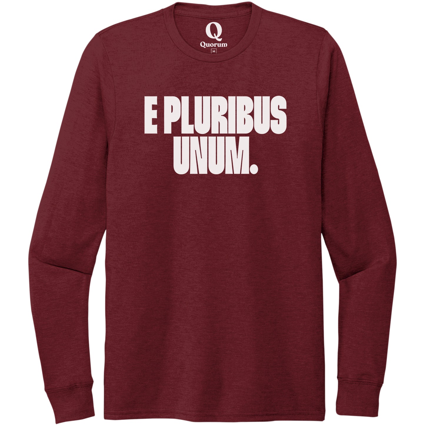 "E Pluribus Unum." Quorum Unisex Tri-Blend Long Sleeve editorial print in Vino Red