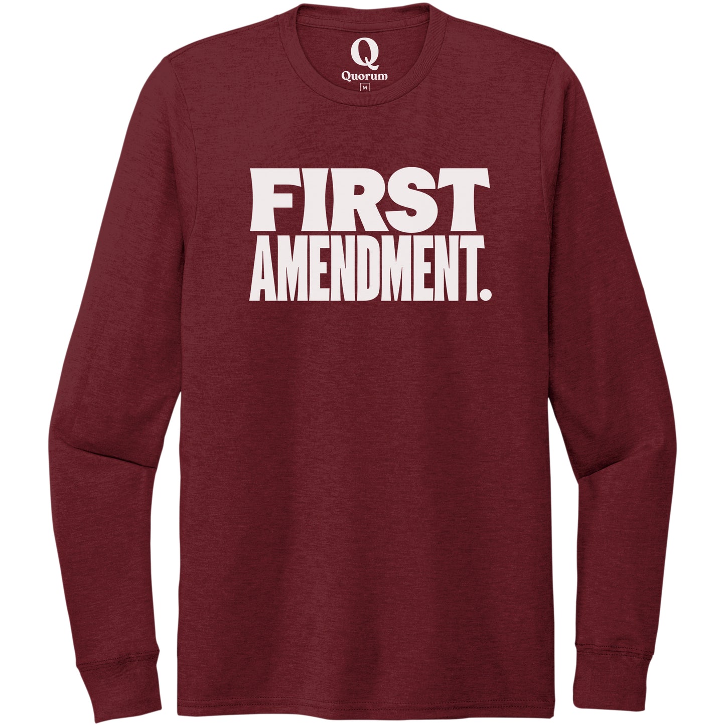 "First Amendment." Quorum Unisex Tri-Blend Long Sleeve editorial print in Vino Red