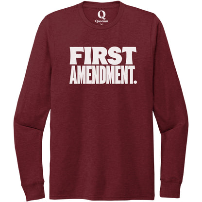 "First Amendment." Quorum Unisex Tri-Blend Long Sleeve editorial print in Vino Red