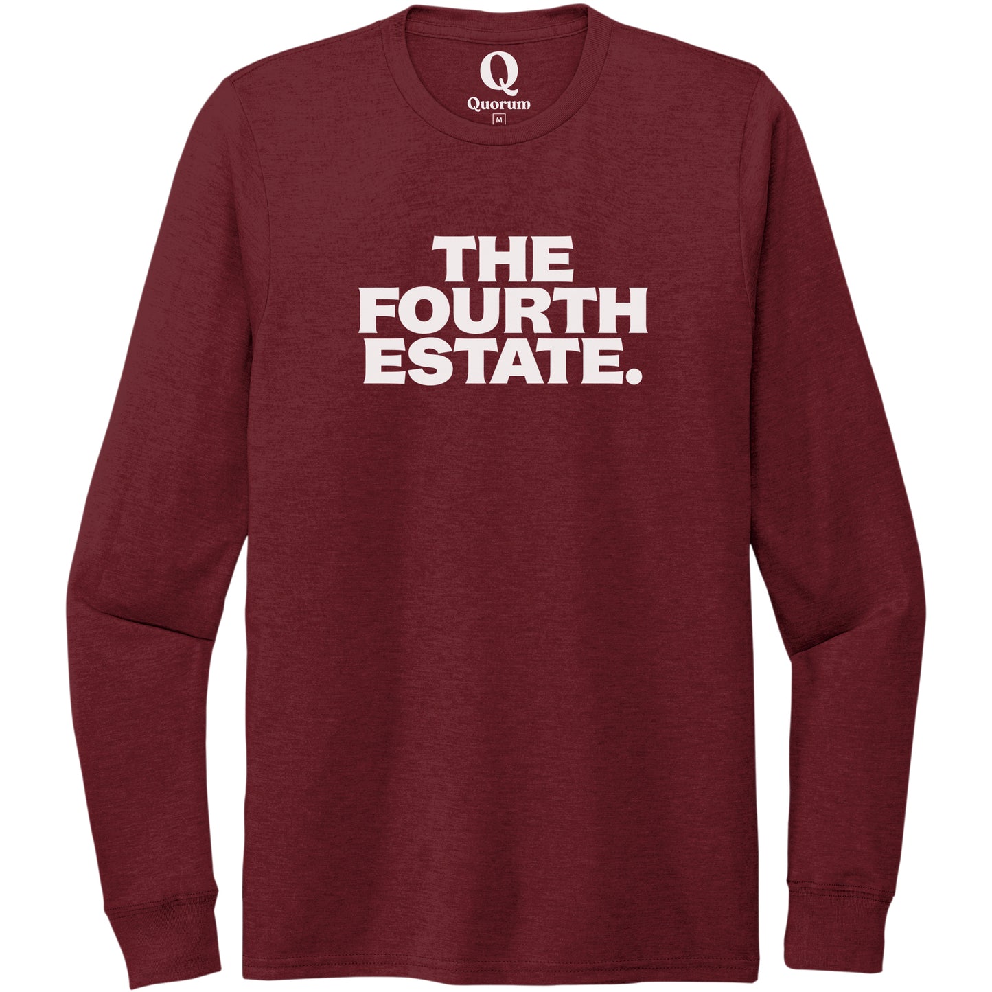 "The Fourth Estate." Quorum Unisex Tri-Blend Long Sleeve editorial print in Vino Red