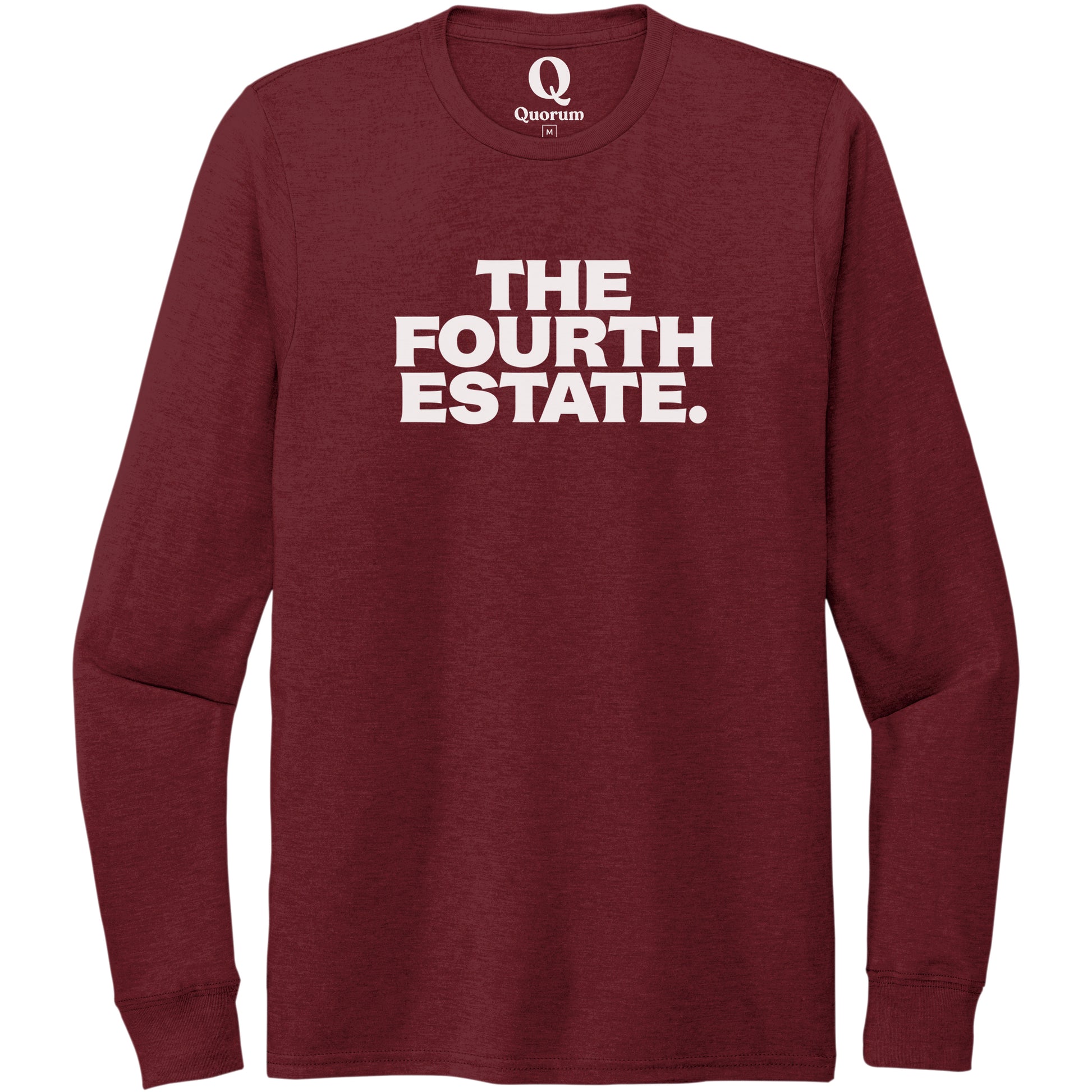 "The Fourth Estate." Quorum Unisex Tri-Blend Long Sleeve editorial print in Vino Red