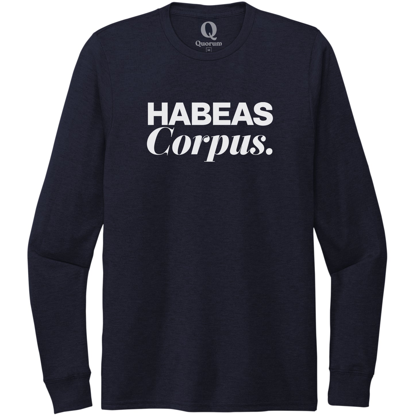 "Habeas Corpus." Quorum Unisex Tri-Blend Long Sleeve editorial print in Night Sky Navy