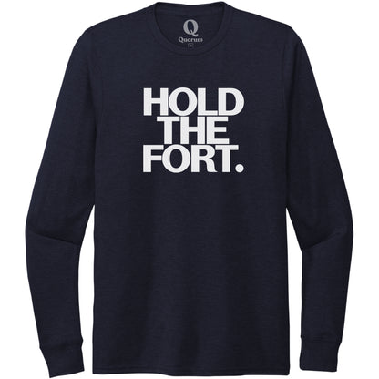 "Hold the Fort." Quorum Unisex Tri-Blend Long Sleeve editorial print in Night Sky Navy