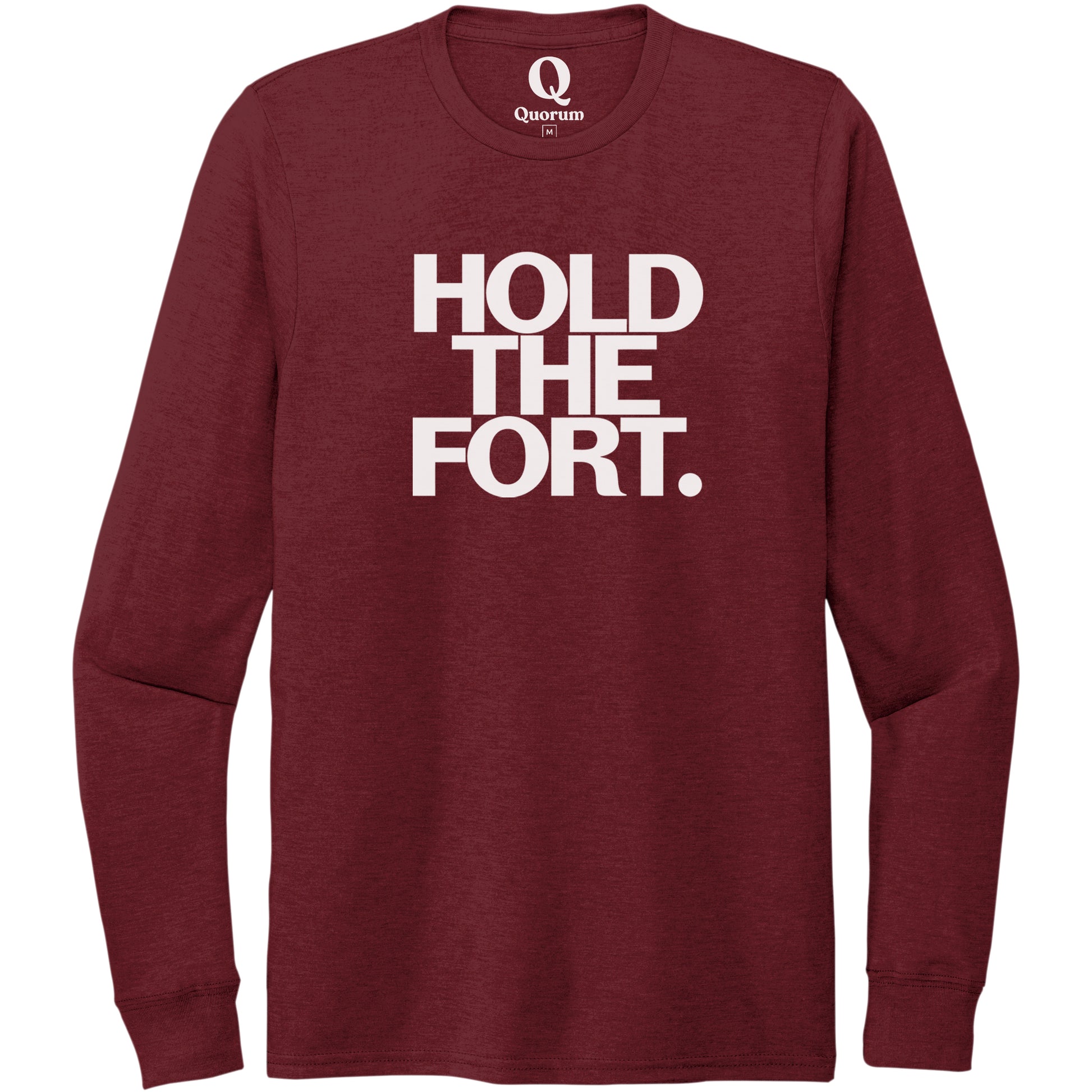 "Hold the Fort." Quorum Unisex Tri-Blend Long Sleeve editorial print in Vino Red