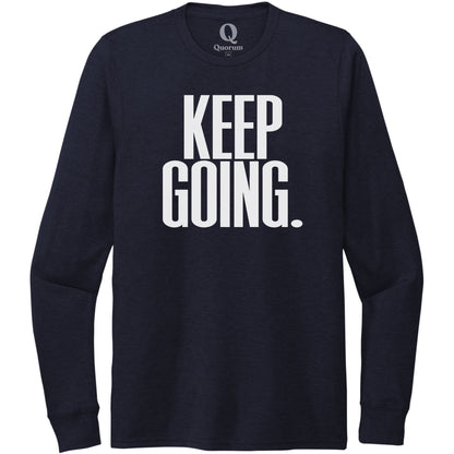 "Keep Going." Quorum Unisex Tri-Blend Long Sleeve editorial print in Night Sky Navy