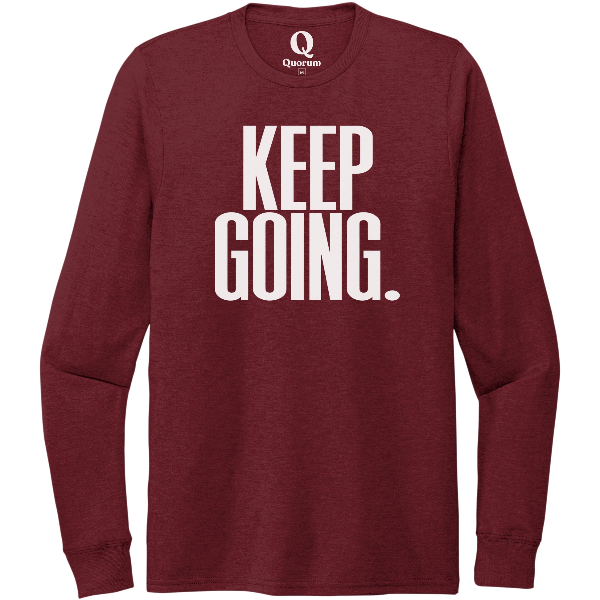 "Keep Going." Quorum Unisex Tri-Blend Long Sleeve editorial print in Vino Red