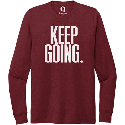 "Keep Going." Quorum Unisex Tri-Blend Long Sleeve editorial print in Vino Red