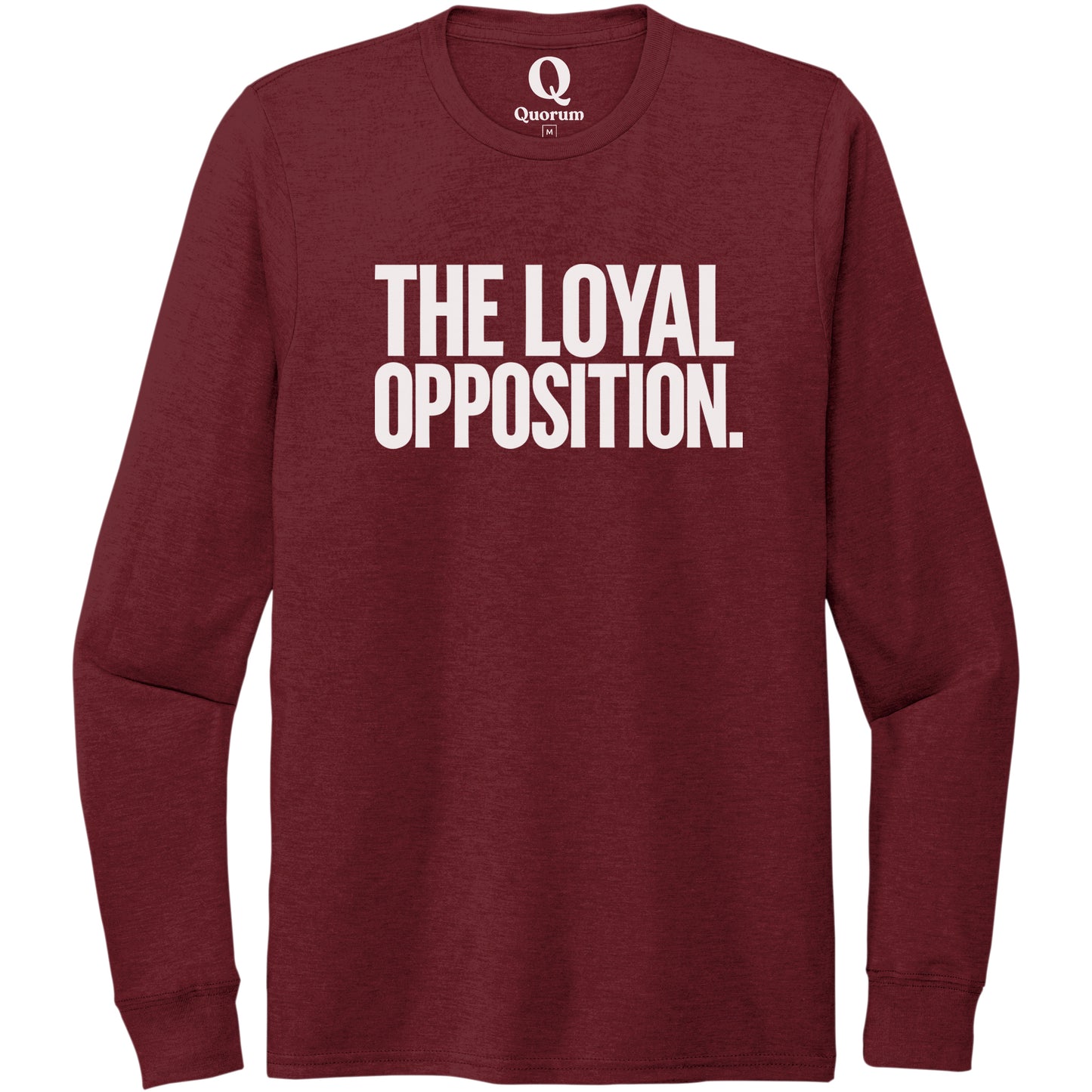 "The Loyal Opposition." Quorum Unisex Tri-Blend Long Sleeve editorial print in Vino Red