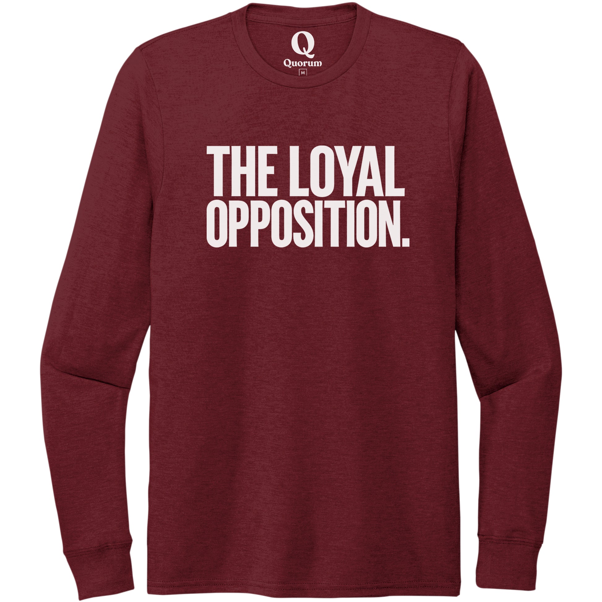 "The Loyal Opposition." Quorum Unisex Tri-Blend Long Sleeve editorial print in Vino Red