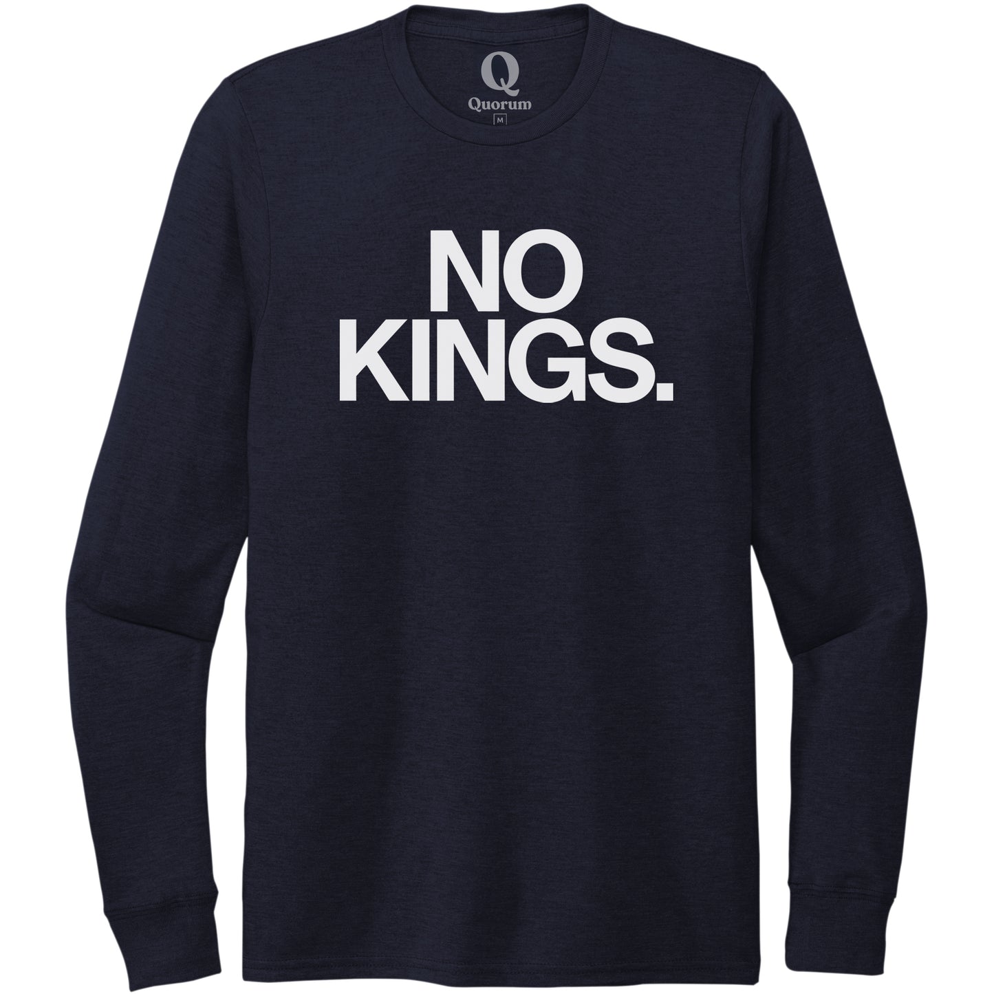 "No Kings." Quorum Unisex Tri-Blend Long Sleeve editorial print in Night Sky Navy