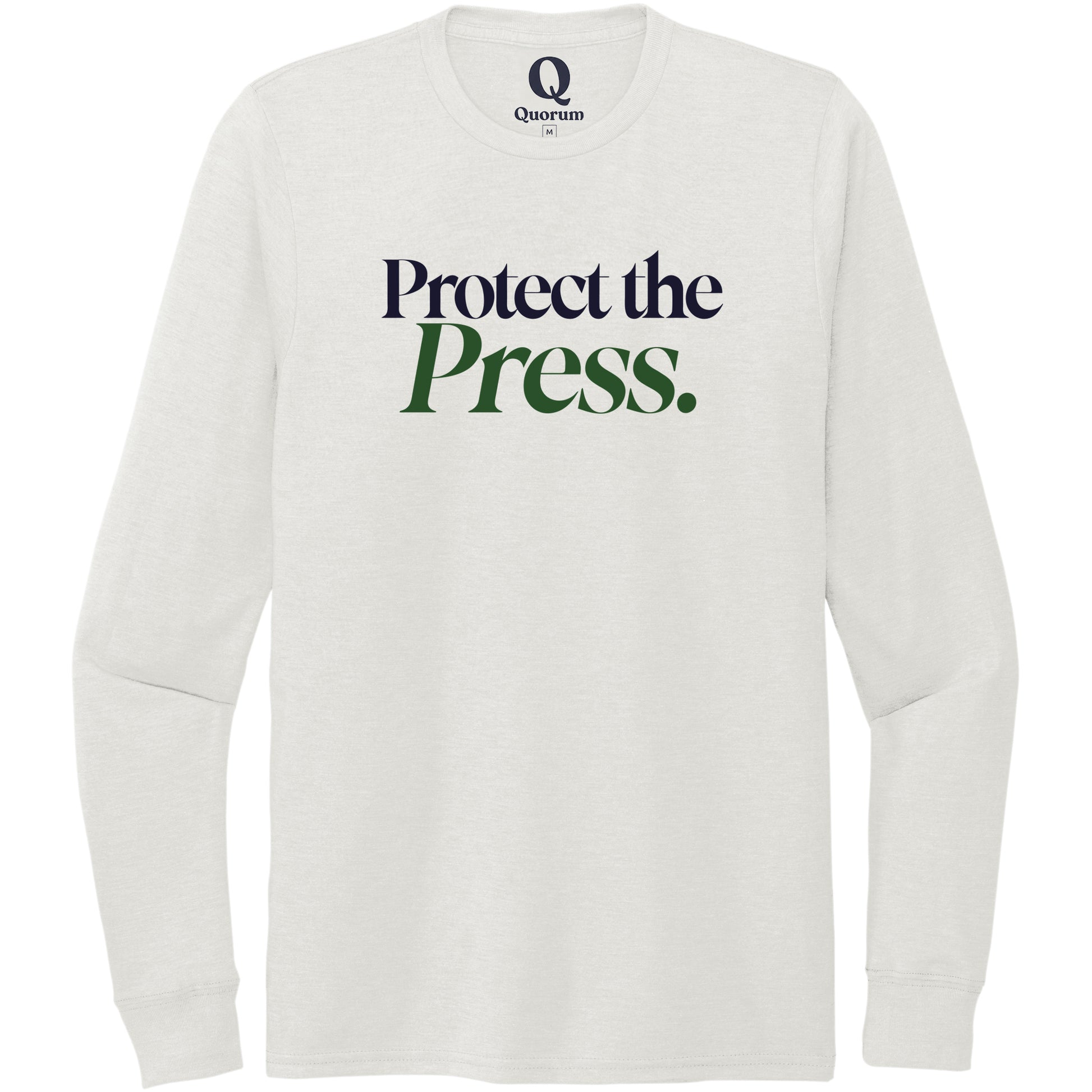 "Protect the Press." Quorum Unisex Tri-Blend Long Sleeve front print in Fairly White