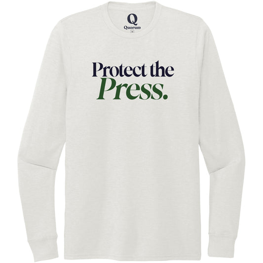 "Protect the Press." Quorum Unisex Tri-Blend Long Sleeve front print in Fairly White