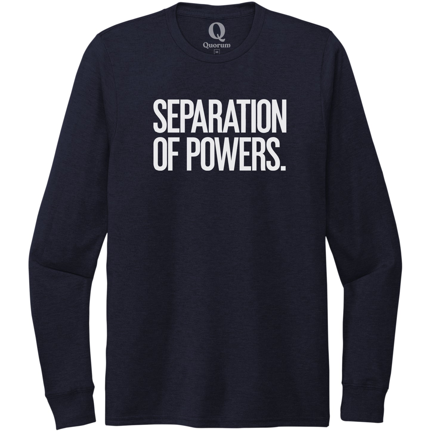 "Separation of Powers." Quorum Unisex Tri-Blend Long Sleeve editorial print in Night Sky Navy