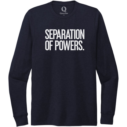 "Separation of Powers." Quorum Unisex Tri-Blend Long Sleeve editorial print in Night Sky Navy