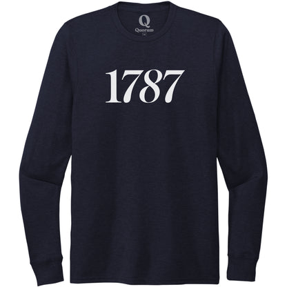 "1787." Quorum Unisex Tri-Blend Long Sleeve editorial print in Night Sky Navy