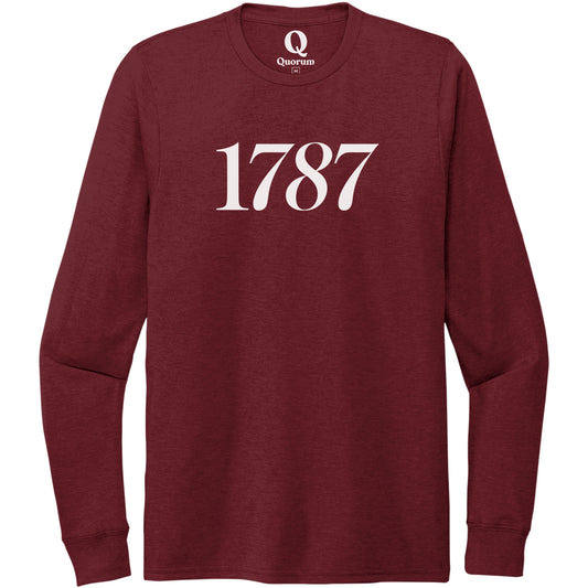 "1787." Quorum Unisex Tri-Blend Long Sleeve editorial print in Vino Red