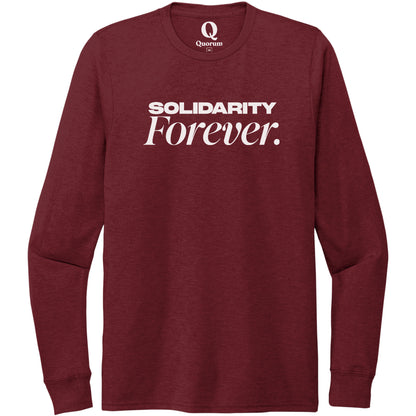 "Solidarity Forever." Quorum Unisex Tri-Blend Long Sleeve editorial print in Vino Red