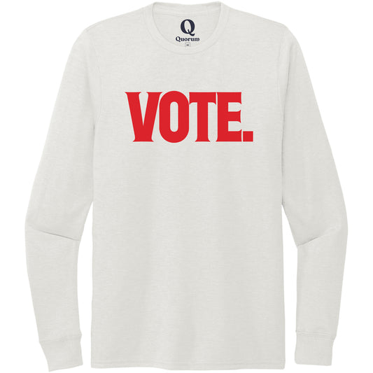 "Vote." Quorum Unisex Tri-Blend Long Sleeve front print in Fairly White