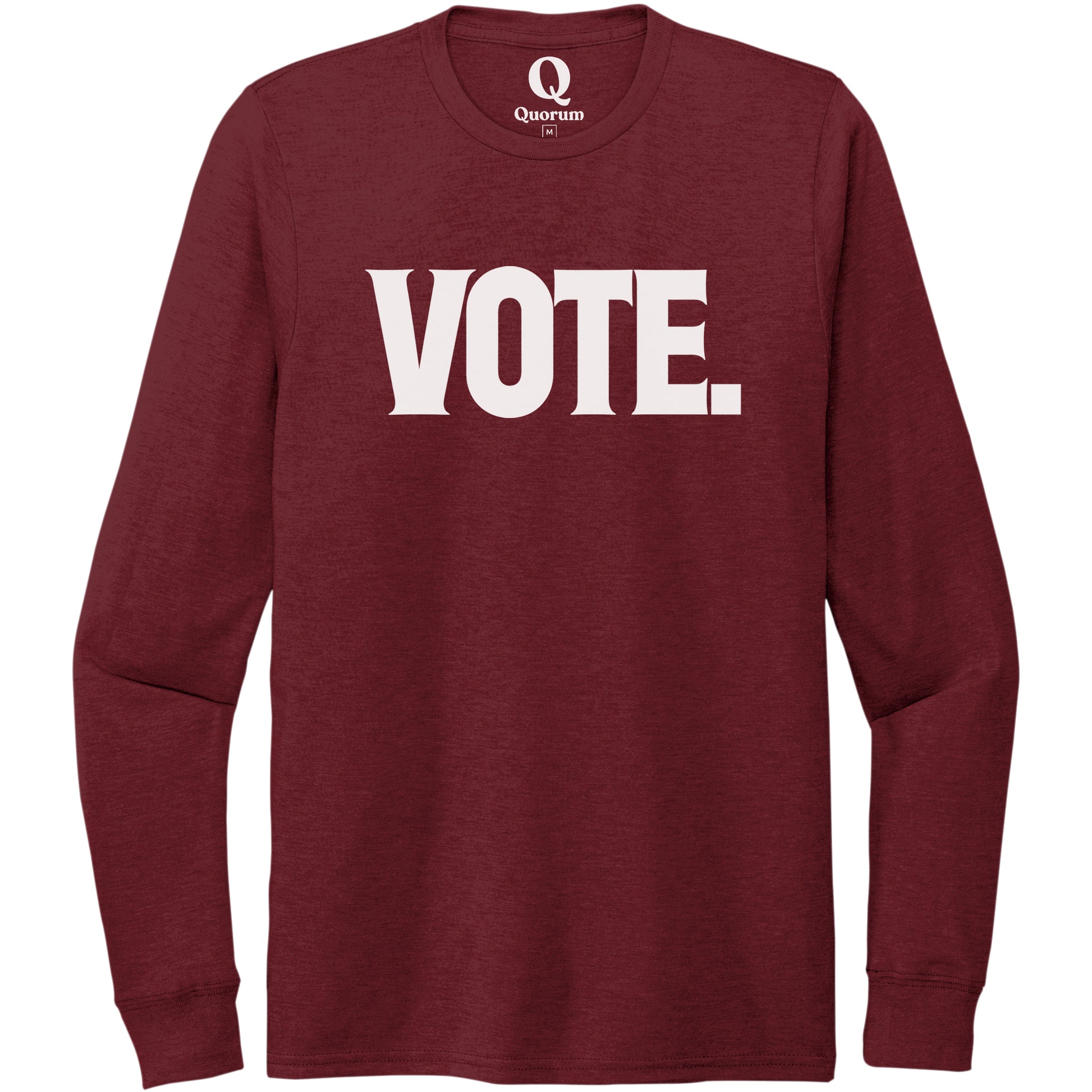"Vote." Quorum Unisex Tri-Blend Long Sleeve editorial print in Vino Red