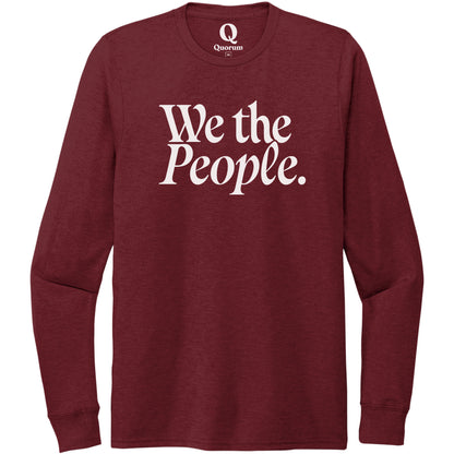 "We the People." Quorum Unisex Tri-Blend Long Sleeve editorial print in Vino Red