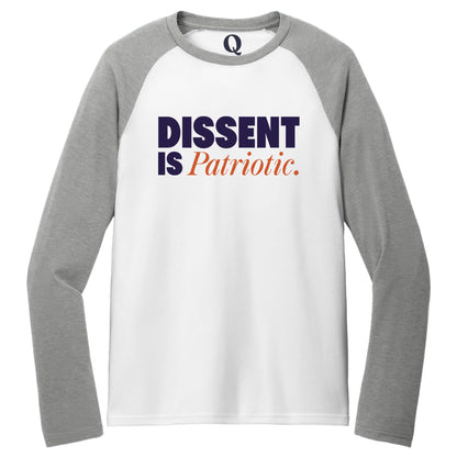 "Dissent is Patriotic." Quorum Tri-Blend Colorblock Raglan front print in Aluminum Grey / Bright White