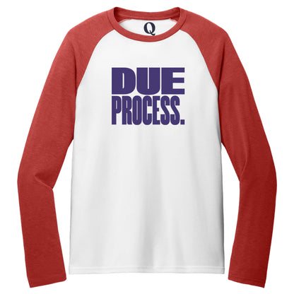 "Due Process." Quorum Tri-Blend Colorblock Raglan front print in Rise Up Red / Bright White