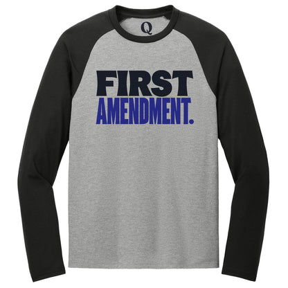 "First Amendment." Quorum Tri-Blend Colorblock Raglan front print in Deep Black / Aluminum Grey