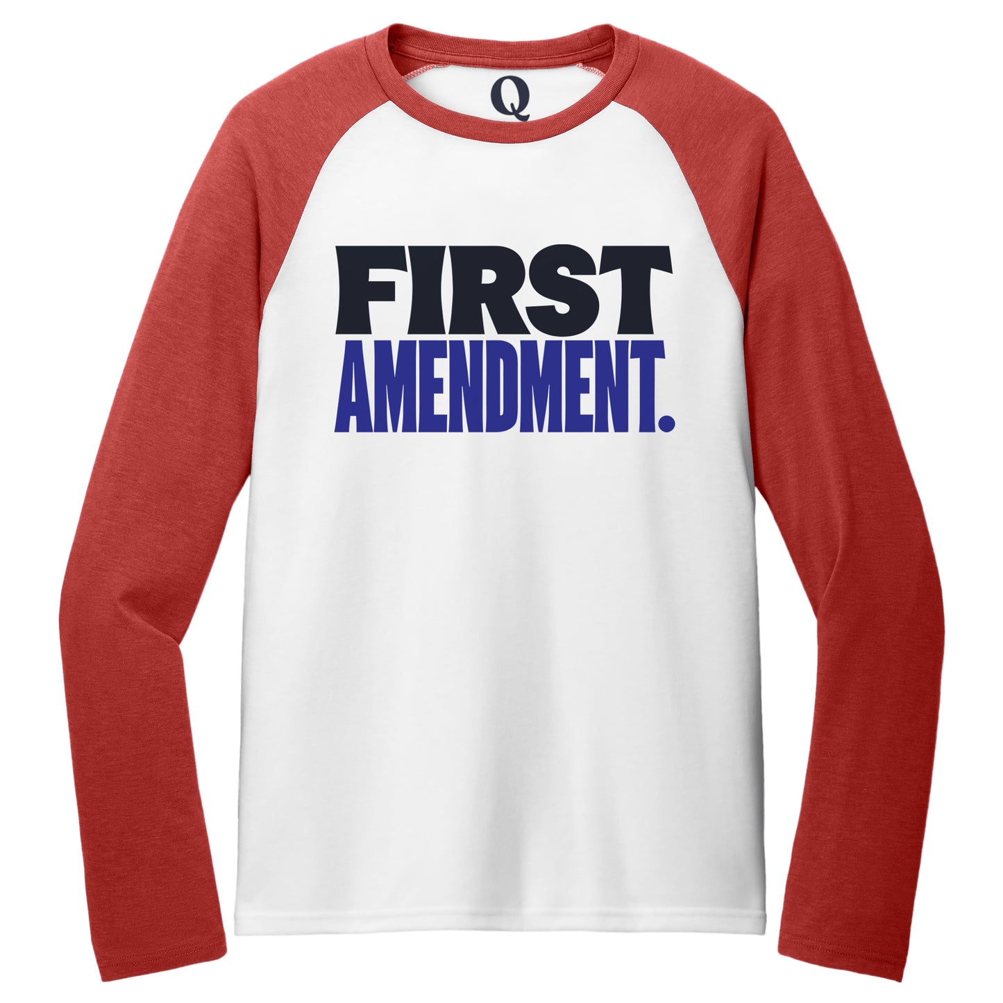 "First Amendment." Quorum Tri-Blend Colorblock Raglan front print in Rise Up Red / Bright White