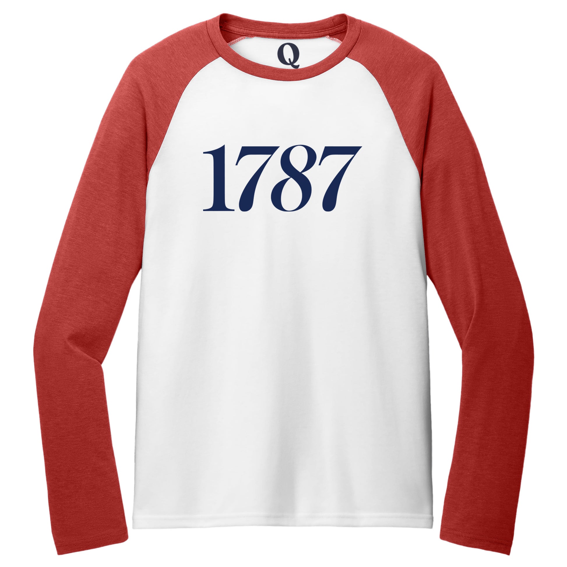 "1787." Quorum Tri-Blend Colorblock Raglan front print in Rise Up Red / Bright White