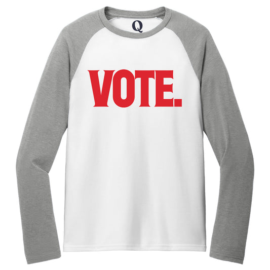 "Vote." Quorum Tri-Blend Colorblock Raglan front print in Aluminum Grey / Bright White