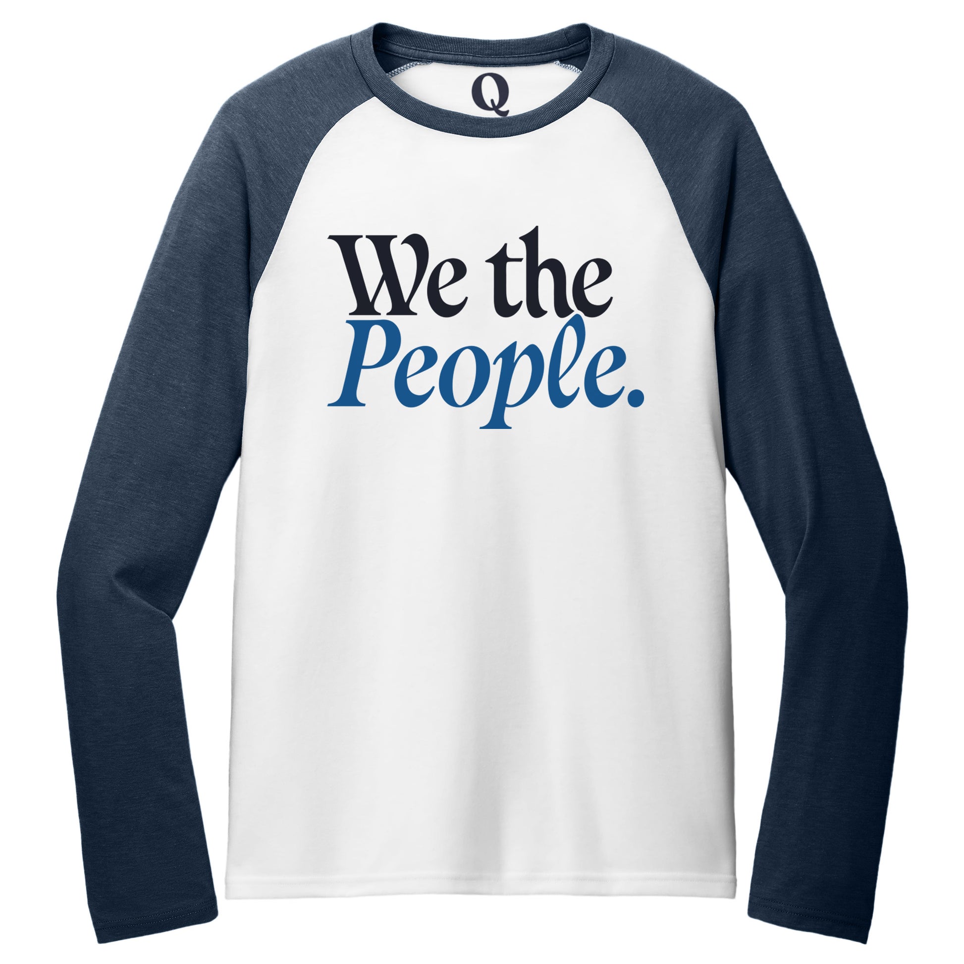 "We the People." Quorum Tri-Blend Colorblock Raglan front print in Rebel Blue / Bright White